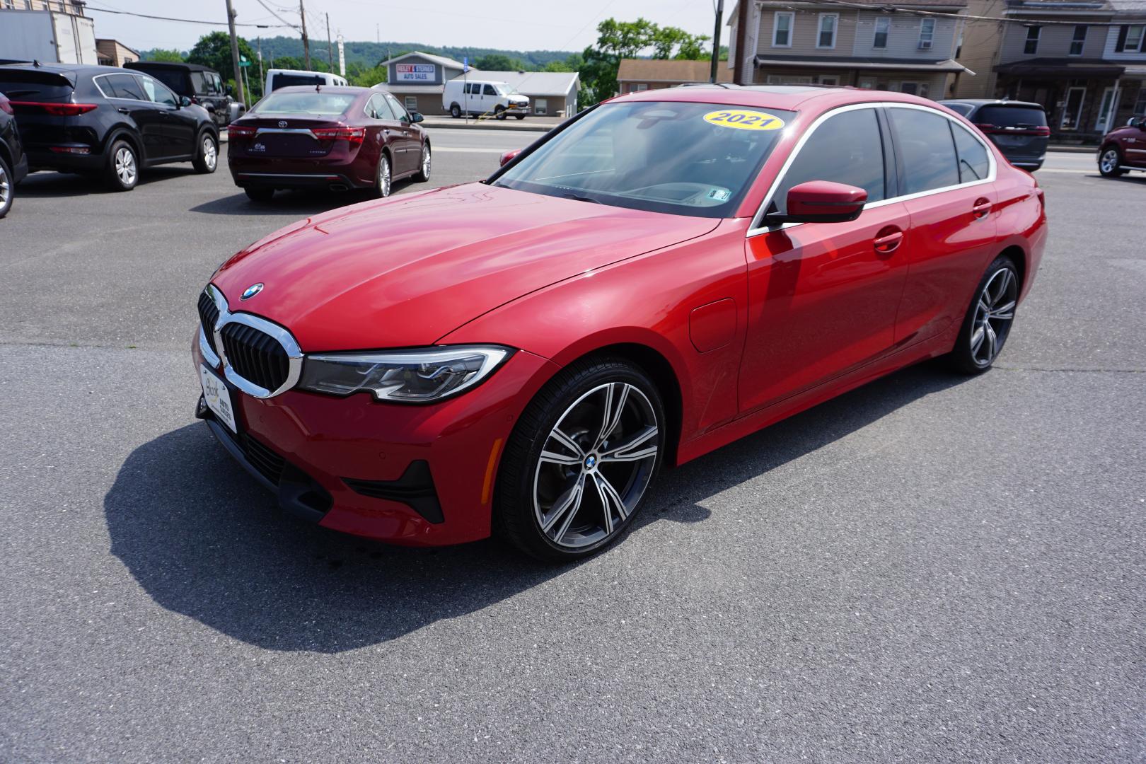 2021 MELBOURNE RED METALL BMW 3-SERIES 330E XDRIVE (WBA5P9C02MF) with an 2L I4 engine, AUTOMATIC transmission, located at 312 Centre Ave, Schuylkill Haven, PA, 17972, (570) 593-5278, 40.638130, -76.177383- Photo#3