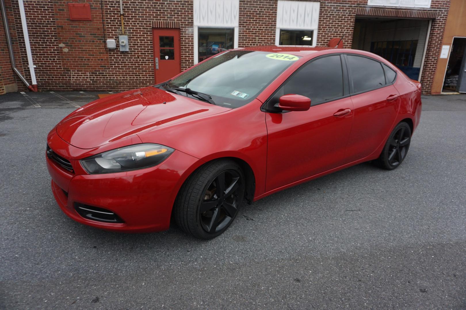 2014 RED /BLACK DODGE DART SXT (1C3CDFBBXED) with an 2.4L I4 engine, AUTOMATIC transmission, located at 312 Centre Ave, Schuylkill Haven, PA, 17972, (570) 593-5278, 40.638130, -76.177383- Photo#2