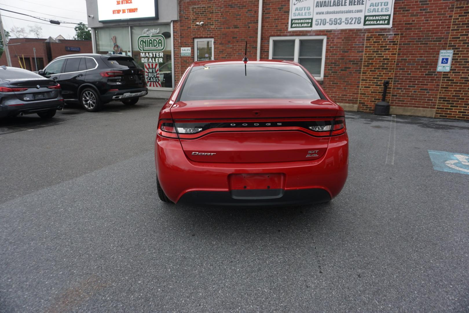 2014 RED /BLACK DODGE DART SXT (1C3CDFBBXED) with an 2.4L I4 engine, AUTOMATIC transmission, located at 312 Centre Ave, Schuylkill Haven, PA, 17972, (570) 593-5278, 40.638130, -76.177383- Photo#9