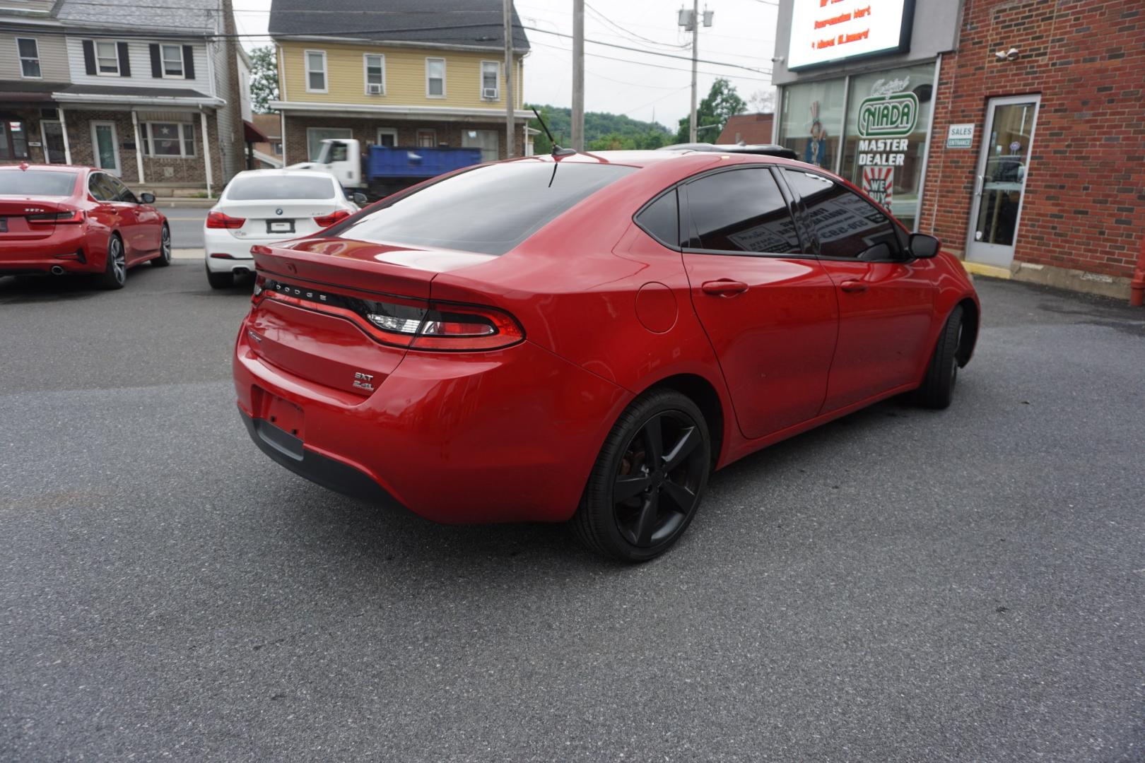 2014 RED /BLACK DODGE DART SXT (1C3CDFBBXED) with an 2.4L I4 engine, AUTOMATIC transmission, located at 312 Centre Ave, Schuylkill Haven, PA, 17972, (570) 593-5278, 40.638130, -76.177383- Photo#11