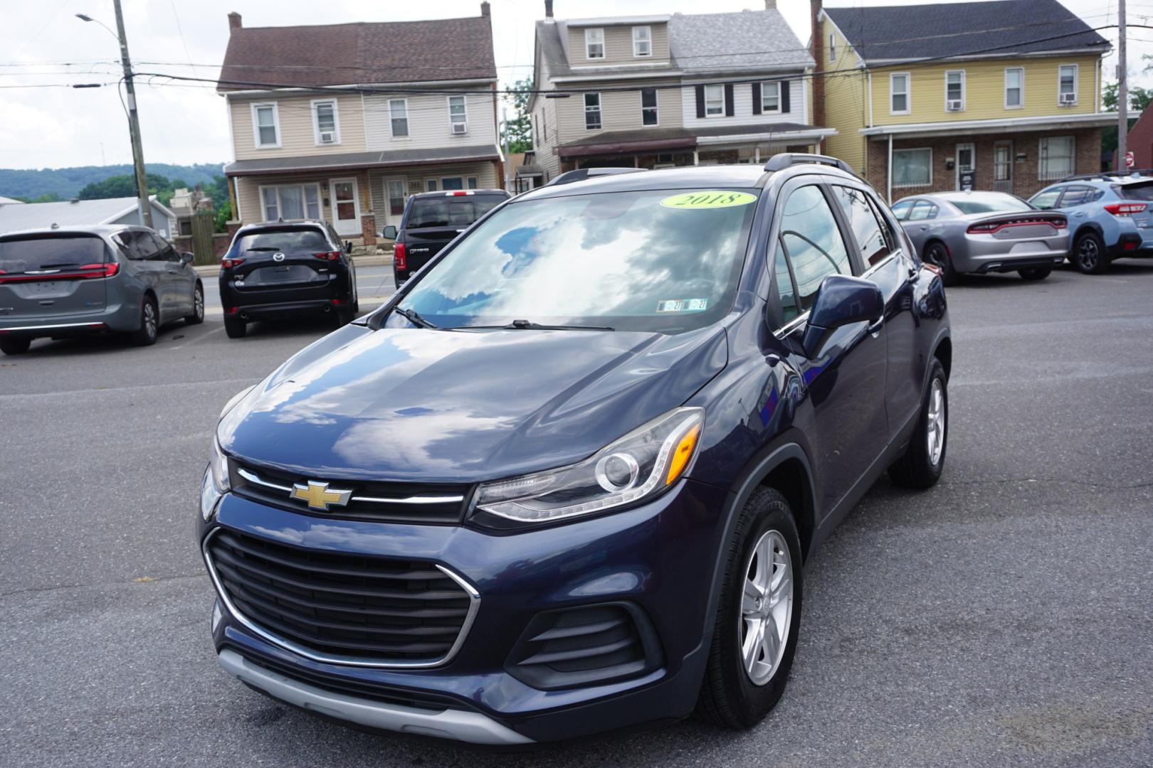 2018 BLUE /GRAY CHEVROLET TRAX LT (3GNCJLSB1JL) with an 1.4L I4 engine, AUTOMATIC transmission, located at 312 Centre Ave, Schuylkill Haven, PA, 17972, (570) 593-5278, 40.638130, -76.177383- Photo#0