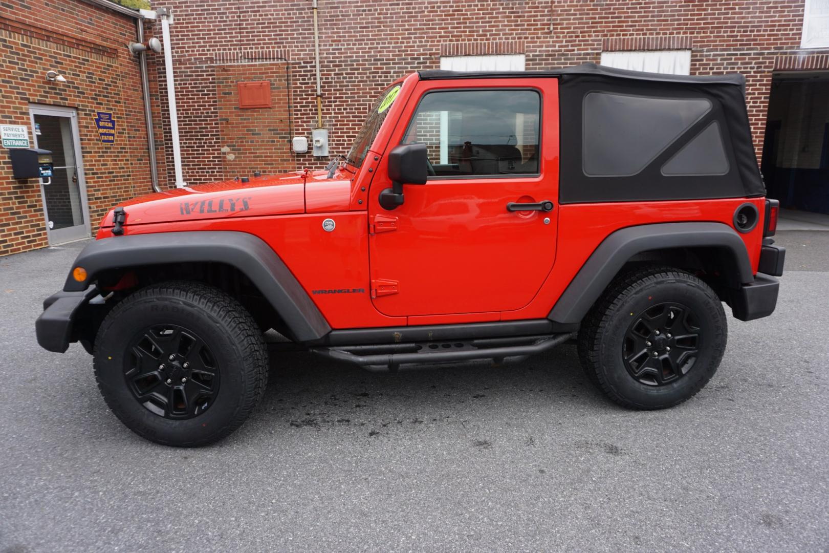 2017 RED /BLACK JEEP WRANGLER WILLYS WHEELER (1c4ajwag0hl) with an 3.6L V6 engine, AUTOMATIC transmission, located at 312 Centre Ave, Schuylkill Haven, PA, 17972, (570) 593-5278, 40.638130, -76.177383- Photo#0
