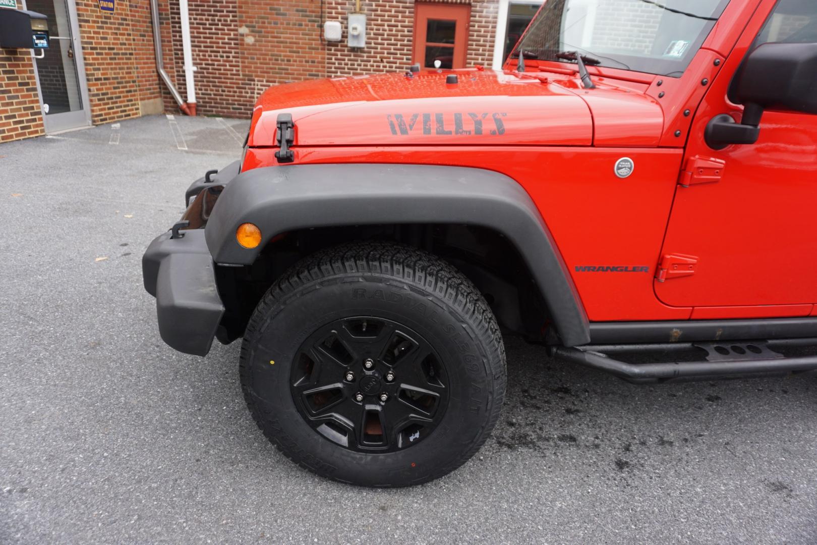 2017 RED /BLACK JEEP WRANGLER WILLYS WHEELER (1c4ajwag0hl) with an 3.6L V6 engine, AUTOMATIC transmission, located at 312 Centre Ave, Schuylkill Haven, PA, 17972, (570) 593-5278, 40.638130, -76.177383- Photo#3